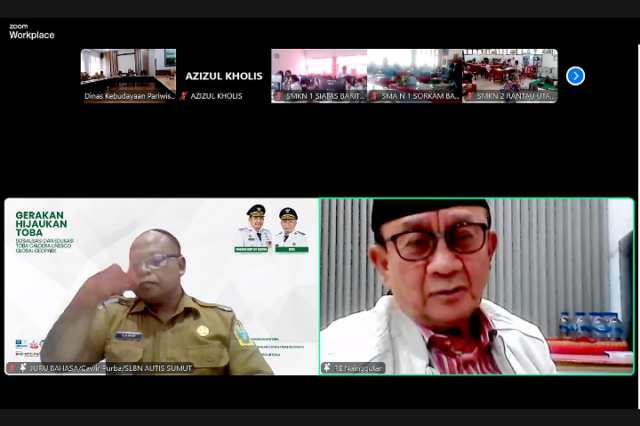 Screenshot_20250609_183402 Gubernur Sumatera Utara (Sumut) Bobby Afif Nasution pada kegiatan Sosialiasi dan Edukasi Toba Caldera UNESCO Global Geopark, yang digelar Dinas Kebudayaan Pariwisata dan Ekonomi Kreatif Sumut melalui platform Zoom Meeting, Selasa (3/6).